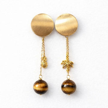 Boucle d'oreille asymétrique - Cap méchant - Œil de tigre | Tropical