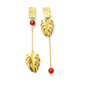 Boucle d'oreille asymétrique - Anse des cascades - Cornaline | Monstera