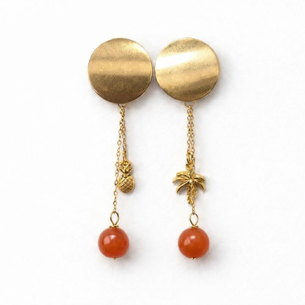 Boucle d'oreille asymétrique - Anse des cascades - Cornaline | Tropical