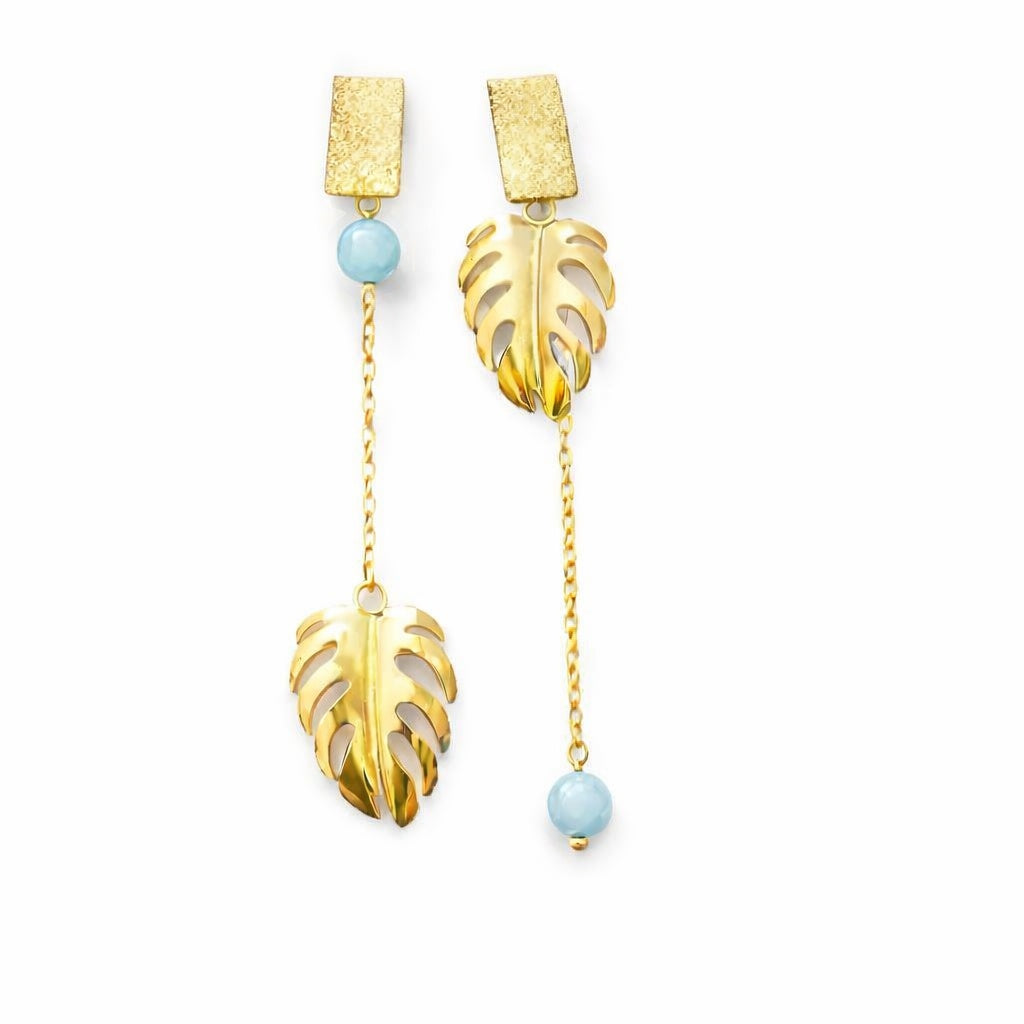 Boucle d'oreille asymétrique - Cascade Langevin - Aigue-Marine | Monstera