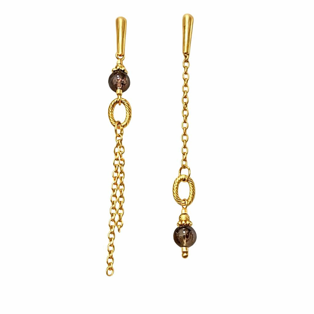 Boucle d'oreille asymétrique - Piton Maido - Quartz fumé