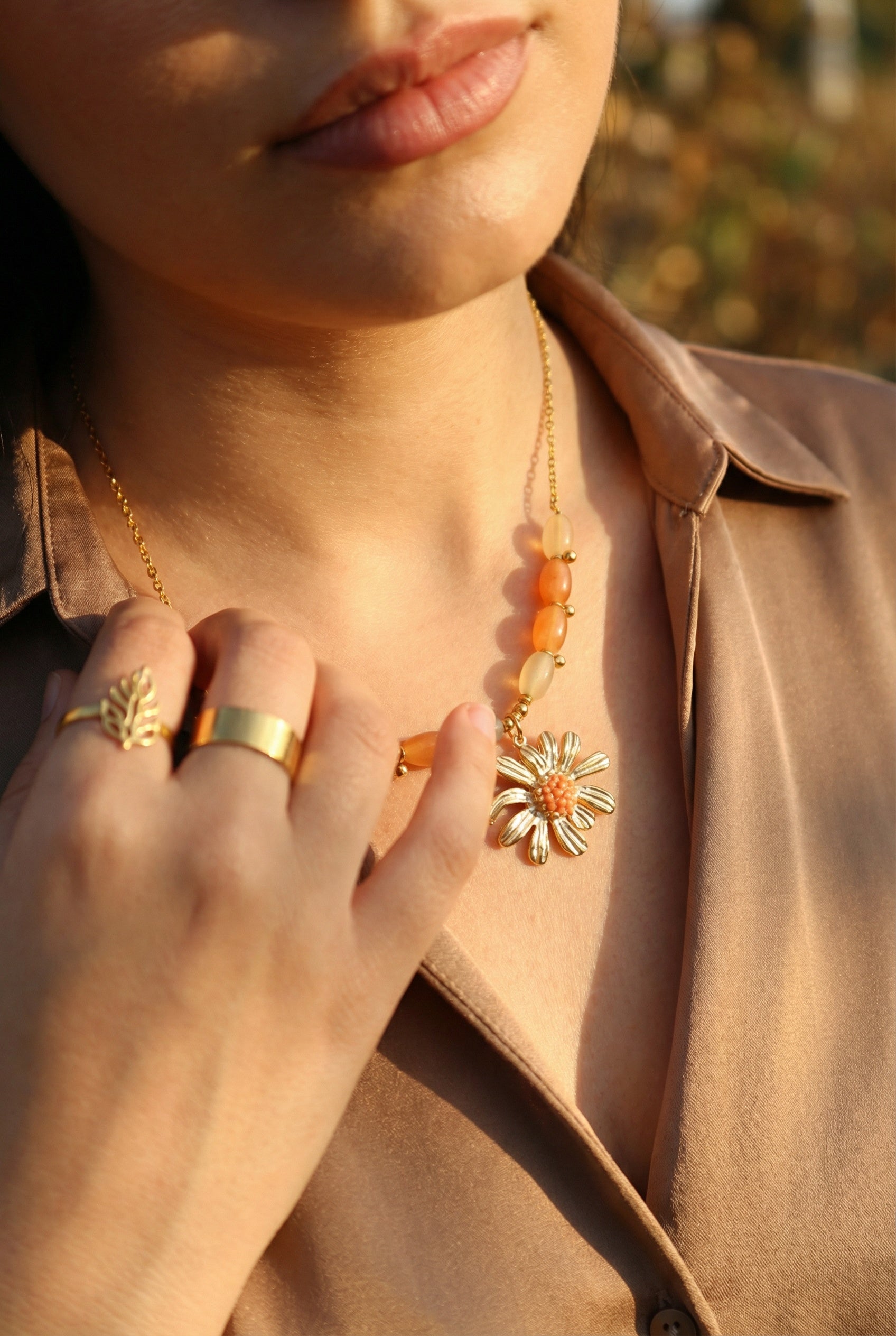 Collier - Anse des cascades - Cornaline | Fleur