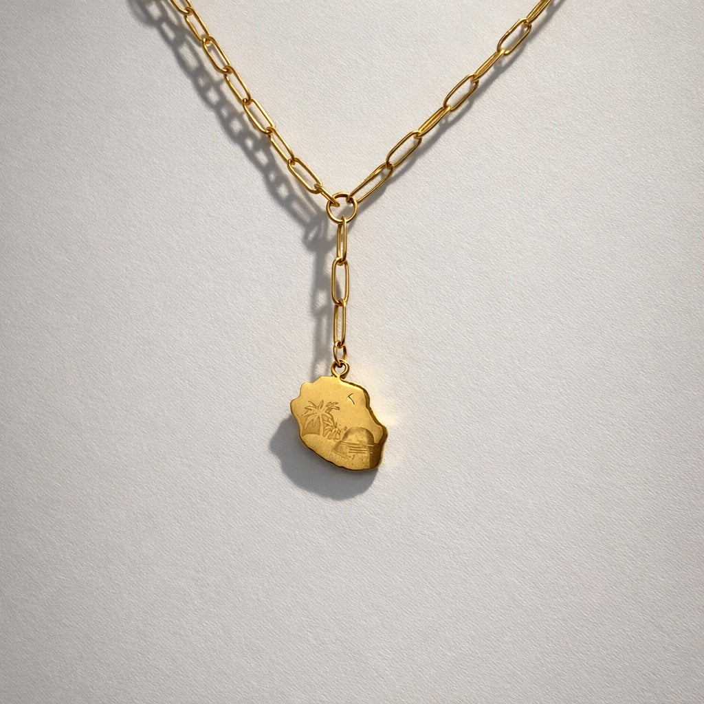 Collier maille trombone carte de l'île de la réunion gravé