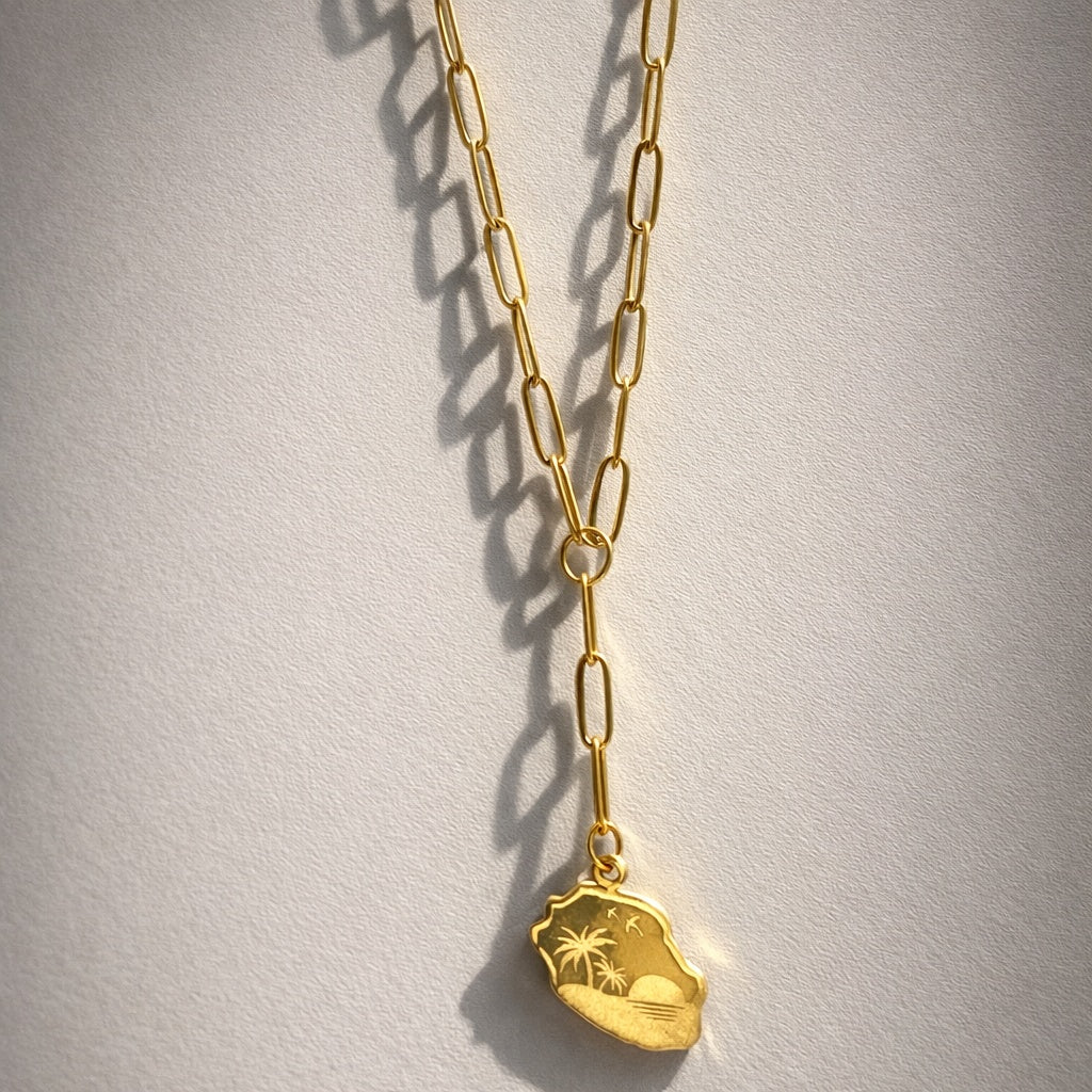 Collier maille trombone carte de l'île de la réunion gravé