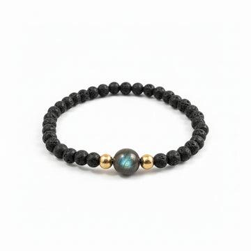 Bracelet - Trou de fer - Labradorite - Pierre de lave