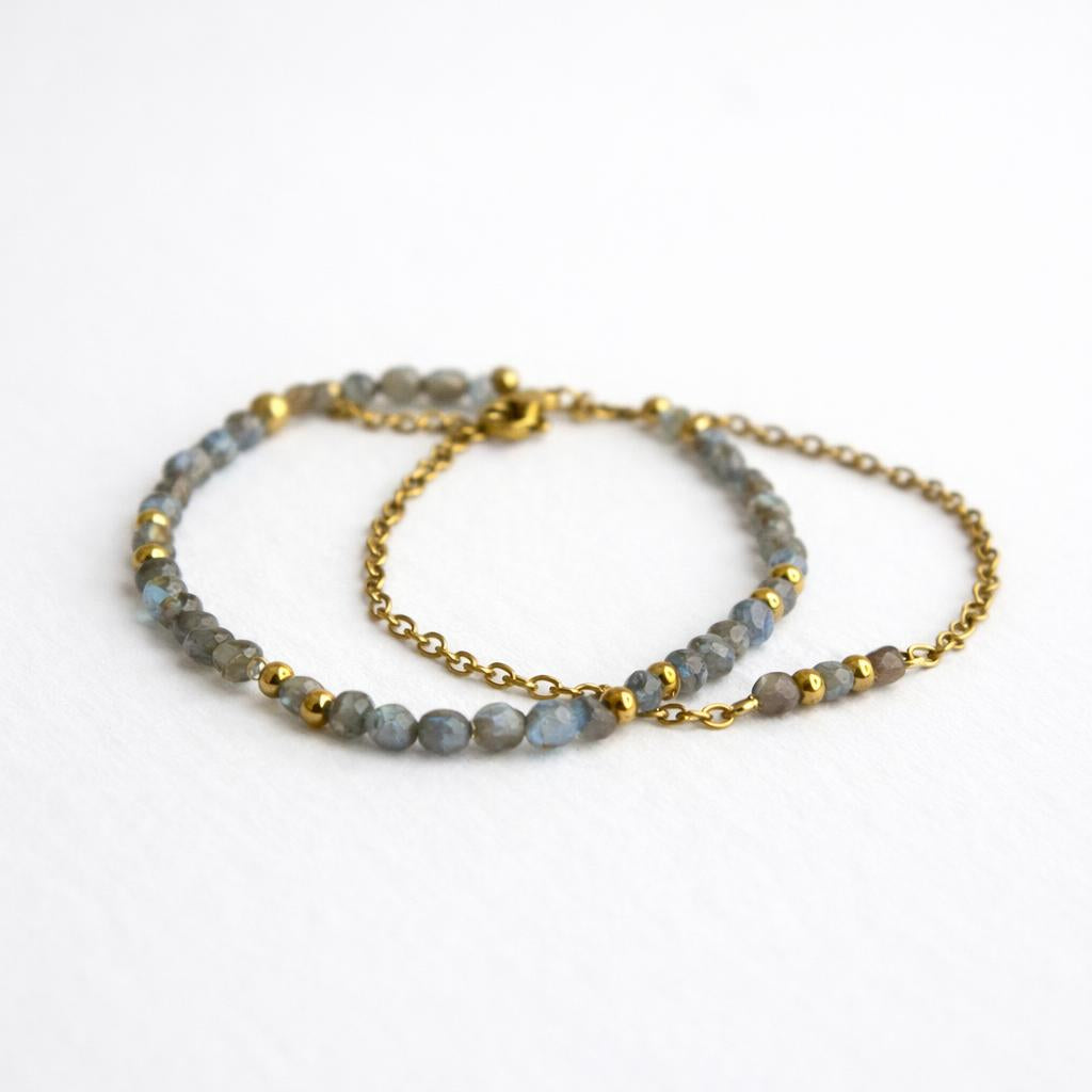 Bracelet duo - Trou de fer - Labradorite 4mm